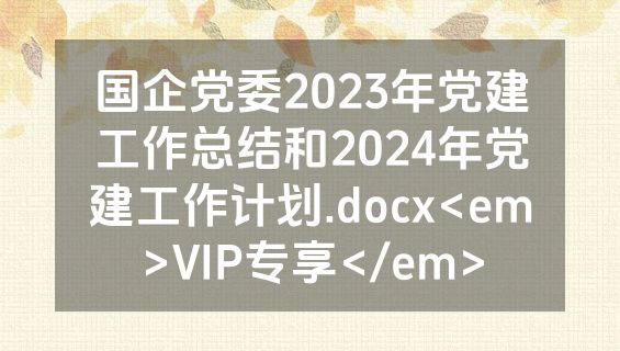 国企党委2023年党建工作总结和2024年党建工作计划.docx<em>VIP专享</em>