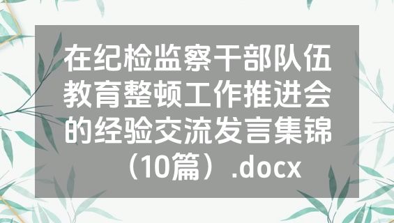 在纪检监察干部队伍教育整顿工作推进会的经验交流发言集锦（10篇）.docx