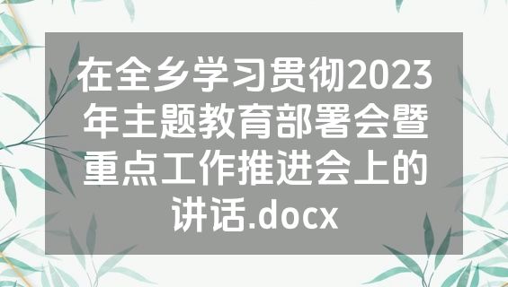 在全乡学习贯彻2023年主题教育部署会暨重点工作推进会上的讲话.docx