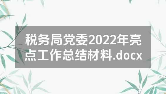 税务局党委2022年亮点工作总结材料.docx