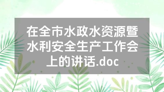 在全市水政水资源暨水利安全生产工作会上的讲话.doc