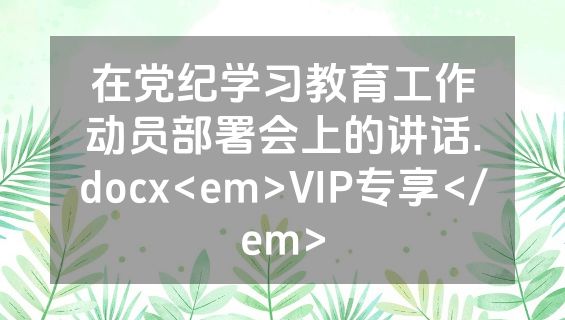 在党纪学习教育工作动员部署会上的讲话.docx<em>VIP专享</em>