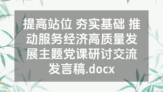 提高站位 夯实基础 推动服务经济高质量发展主题党课研讨交流发言稿.docx