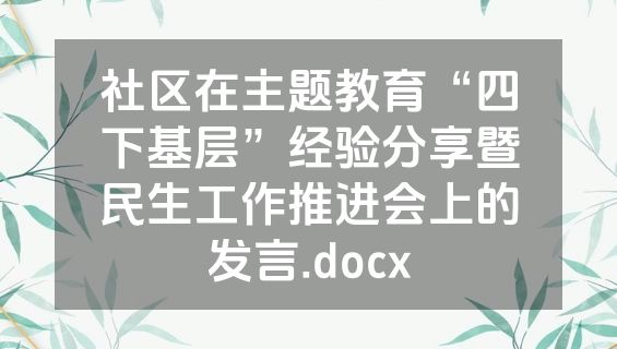 社区在主题教育“四下基层”经验分享暨民生工作推进会上的发言.docx