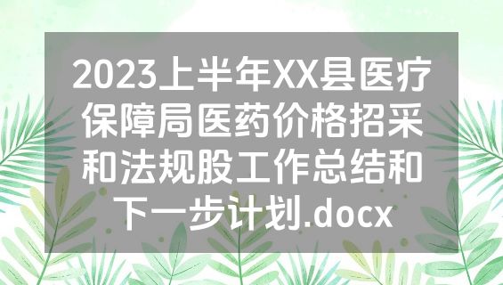 2023上半年XX县医疗保障局医药价格招采和法规股工作总结和下一步计划.docx