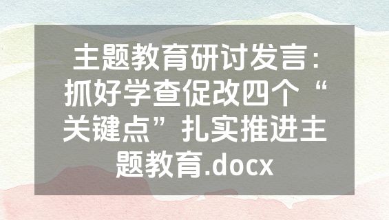 主题教育研讨发言：抓好学查促改四个“关键点”扎实推进主题教育.docx