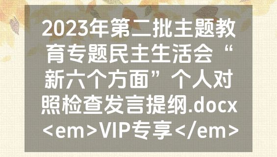 2023年第二批主题教育专题民主生活会“新六个方面”个人对照检查发言提纲.docx<em>VIP专享</em>