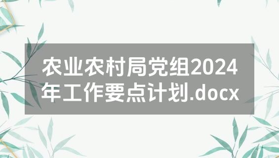 农业农村局党组2024年工作要点计划.docx