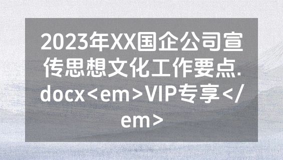2023年XX国企公司宣传思想文化工作要点.docx<em>VIP专享</em>