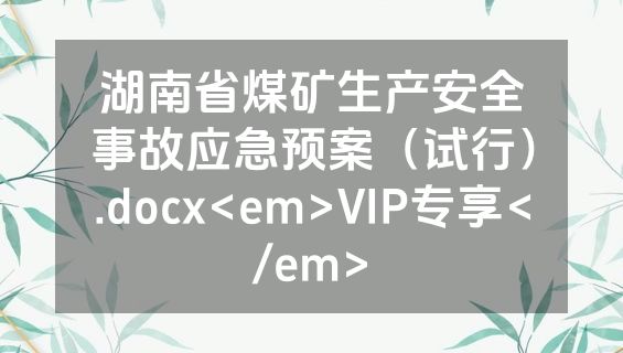 湖南省煤矿生产安全事故应急预案（试行）.docx<em>VIP专享</em>