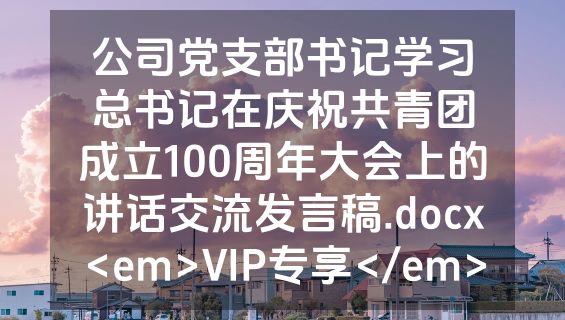 公司党支部书记学习总书记在庆祝共青团成立100周年大会上的讲话交流发言稿.docx<em>VIP专享</em>