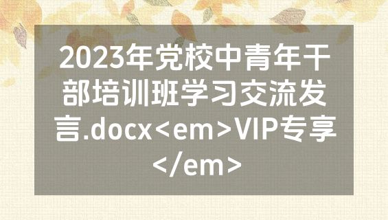 2023年党校中青年干部培训班学习交流发言.docx<em>VIP专享</em>