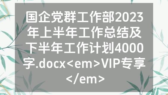 国企党群工作部2023年上半年工作总结及下半年工作计划4000字.docx<em>VIP专享</em>