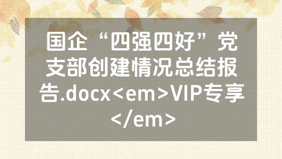 国企“四强四好”党支部创建情况总结报告.docx<em>VIP专享</em>