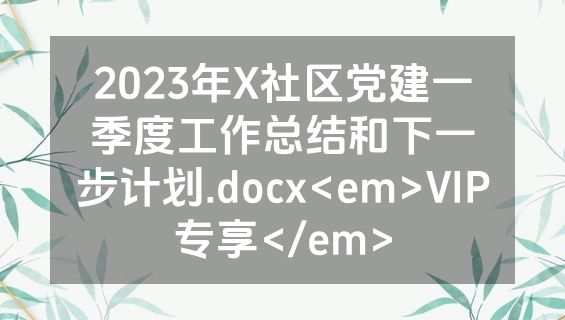 2023年X社区党建一季度工作总结和下一步计划.docx<em>VIP专享</em>