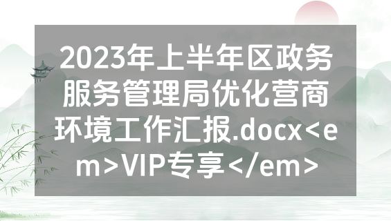 2023年上半年区政务服务管理局优化营商环境工作汇报.docx<em>VIP专享</em>