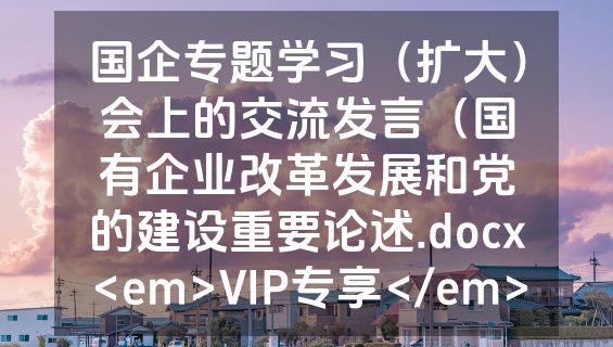 国企专题学习（扩大）会上的交流发言（国有企业改革发展和党的建设重要论述.docx<em>VIP专享</em>