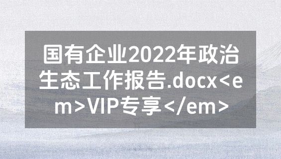 国有企业2022年政治生态工作报告.docx<em>VIP专享</em>
