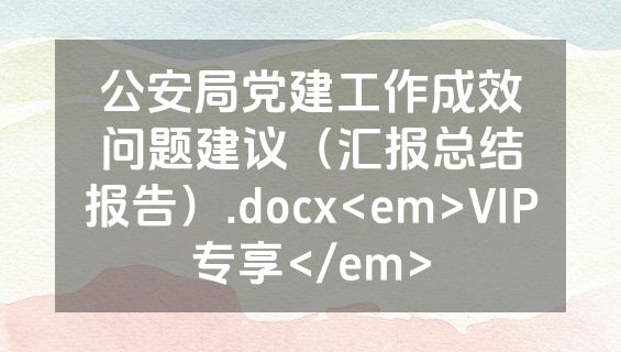 公安局党建工作成效问题建议（汇报总结报告）.docx<em>VIP专享</em>