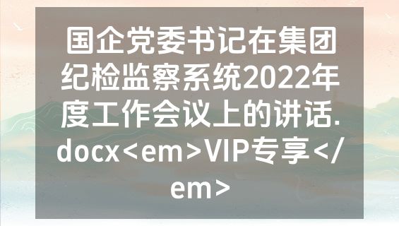 国企党委书记在集团纪检监察系统2022年度工作会议上的讲话.docx<em>VIP专享</em>