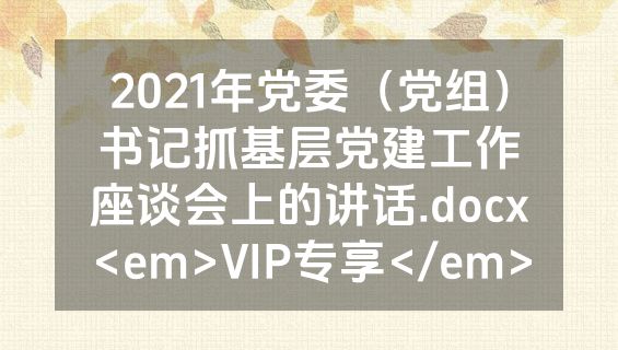 2021年党委（党组）书记抓基层党建工作座谈会上的讲话.docx<em>VIP专享</em>