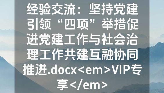 经验交流：坚持党建引领“四项”举措促进党建工作与社会治理工作共建互融协同推进.docx<em>VIP专享</em>