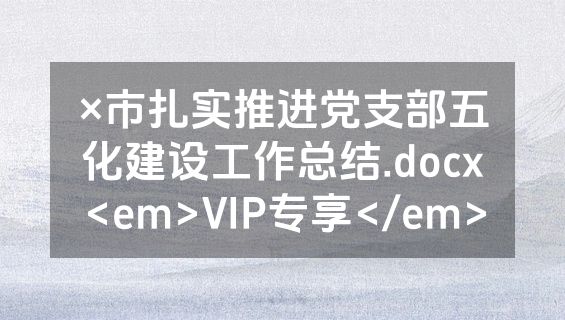 ×市扎实推进党支部五化建设工作总结.docx<em>VIP专享</em>