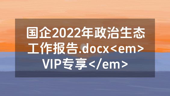 国企2022年政治生态工作报告.docx<em>VIP专享</em>