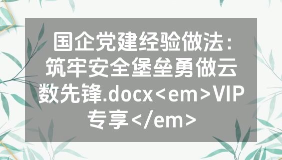 国企党建经验做法：筑牢安全堡垒勇做云数先锋.docx<em>VIP专享</em>