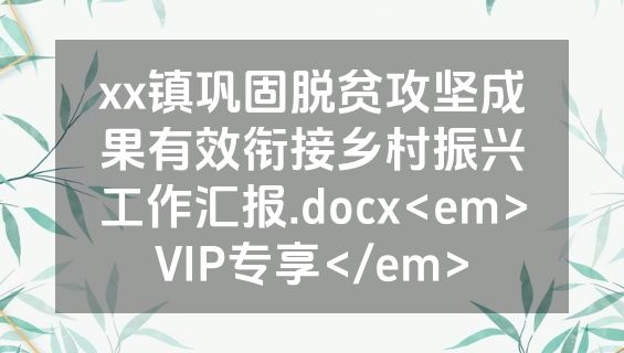 xx镇巩固脱贫攻坚成果有效衔接乡村振兴工作汇报.docx<em>VIP专享</em>