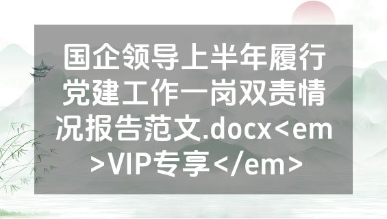 国企领导上半年履行党建工作一岗双责情况报告范文.docx<em>VIP专享</em>