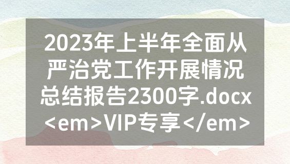 2023年上半年全面从严治党工作开展情况总结报告2300字.docx<em>VIP专享</em>