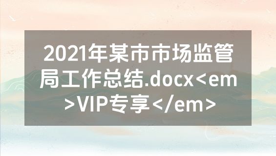 2021年某市市场监管局工作总结.docx<em>VIP专享</em>