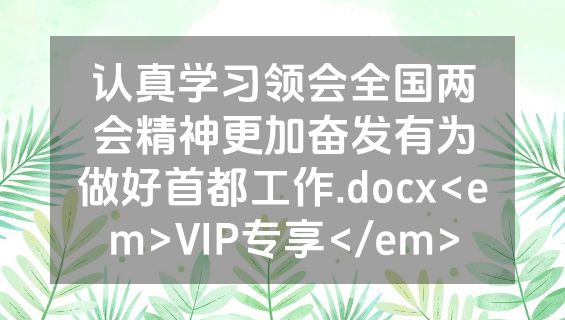 认真学习领会全国两会精神更加奋发有为做好首都工作.docx<em>VIP专享</em>