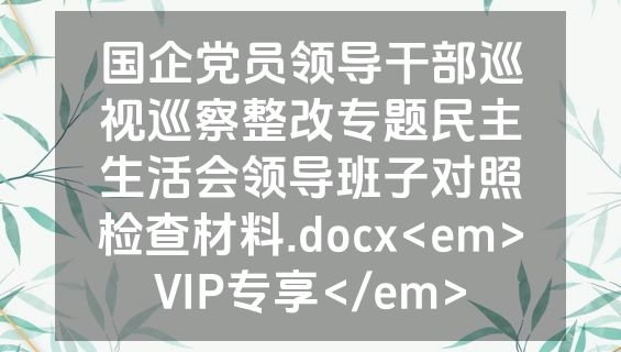 国企党员领导干部巡视巡察整改专题民主生活会领导班子对照检查材料.docx<em>VIP专享</em>