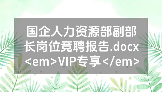 国企人力资源部副部长岗位竞聘报告.docx<em>VIP专享</em>