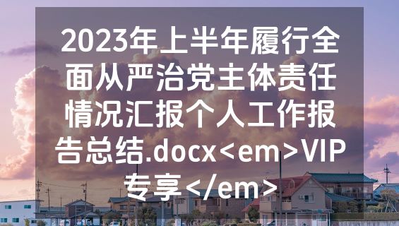 2023年上半年履行全面从严治党主体责任情况汇报个人工作报告总结.docx<em>VIP专享</em>