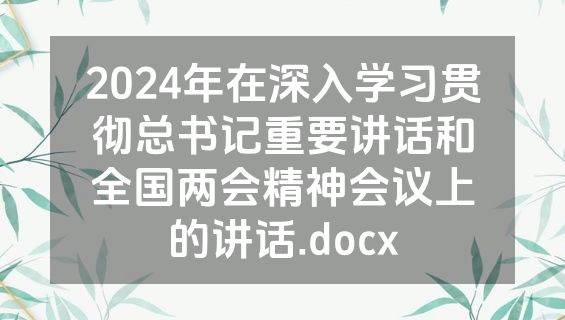 2024年在深入学习贯彻总书记重要讲话和全国两会精神会议上的讲话.docx