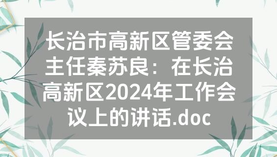 长治市高新区管委会主任秦苏良：在长治高新区2024年工作会议上的讲话.doc