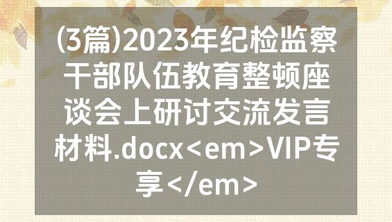 (3篇)2023年纪检监察干部队伍教育整顿座谈会上研讨交流发言材料.docx<em>VIP专享</em>