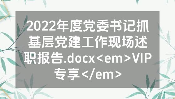 2022年度党委书记抓基层党建工作现场述职报告.docx<em>VIP专享</em>