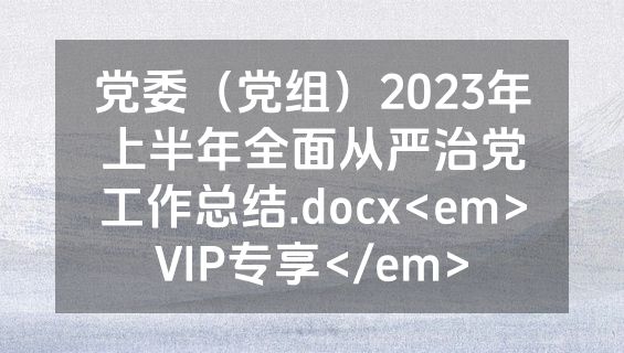 党委（党组）2023年上半年全面从严治党工作总结.docx<em>VIP专享</em>
