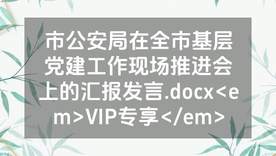 市公安局在全市基层党建工作现场推进会上的汇报发言.docx<em>VIP专享</em>
