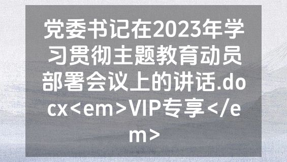 党委书记在2023年学习贯彻主题教育动员部署会议上的讲话.docx<em>VIP专享</em>