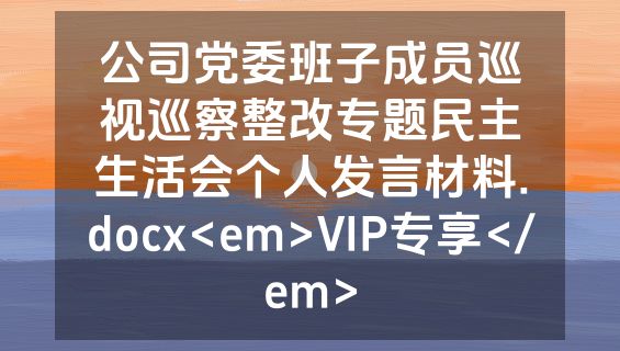 公司党委班子成员巡视巡察整改专题民主生活会个人发言材料.docx<em>VIP专享</em>
