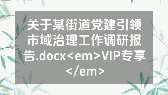 关于某街道党建引领市域治理工作调研报告.docx<em>VIP专享</em>