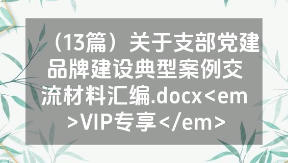 （13篇）关于支部党建品牌建设典型案例交流材料汇编.docx<em>VIP专享</em>