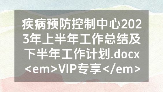 疾病预防控制中心2023年上半年工作总结及下半年工作计划.docx<em>VIP专享</em>