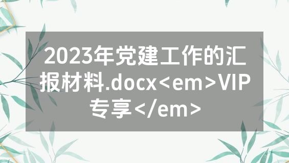 2023年党建工作的汇报材料.docx<em>VIP专享</em>