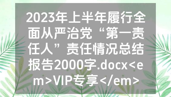 2023年上半年履行全面从严治党“第一责任人”责任情况总结报告2000字.docx<em>VIP专享</em>